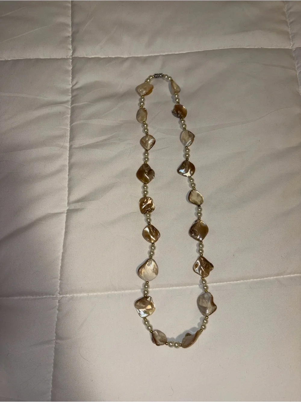 Elegant Brown Shell & Pearl Bead Necklace - Women's Jewelry